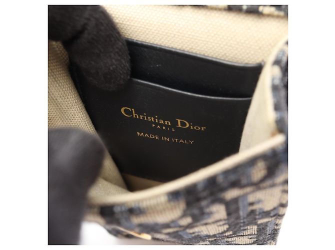 Borsa a tracolla Christian Dior Dior Oblique Vertical Saddle Pouch Beige Blu navy - vista 4