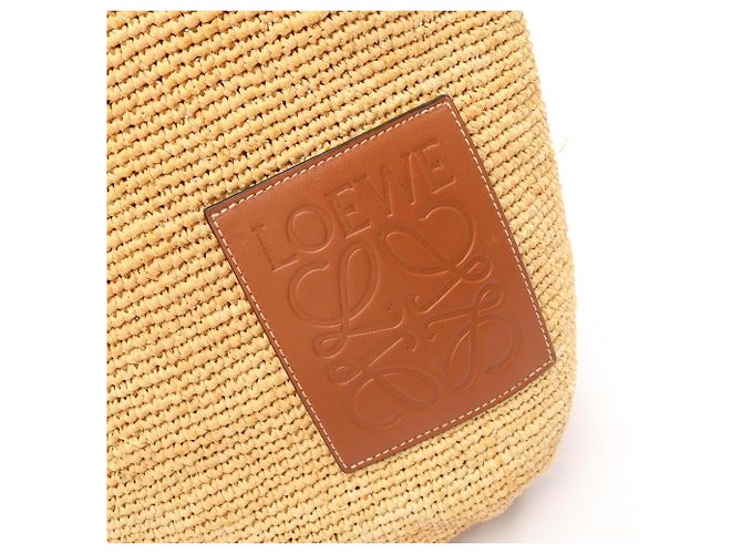 Borsa Loewe Slit in rafia e pelle marrone beige - vista 4