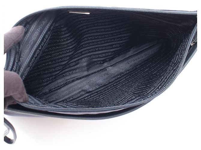 Borsa a pochette Prada TESSUTO+SAFFIANO Blu navy - vista 3