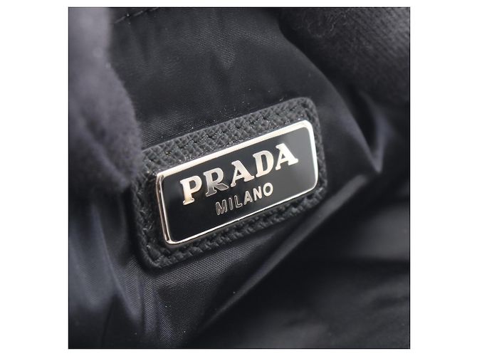 Saffiano Bolsa de mão clutch Prada Triangle Logo Second Bag Marrom Preto Amarelo - vista 4