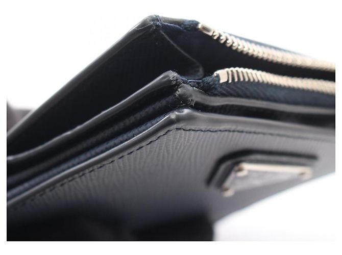 Saffiano Portafoglio bi-fold Prada Triangle Plate Blu navy - vista 7