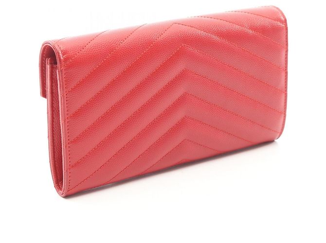 Yves Saint Laurent Bi-fold Langbeutel aus rotem Leder - Ansicht 2