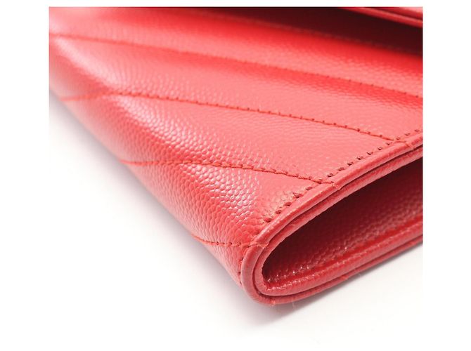 Yves Saint Laurent Bi-fold Langbeutel aus rotem Leder - Ansicht 7