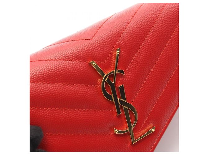 Yves Saint Laurent Bi-fold Langbeutel aus rotem Leder - Ansicht 9