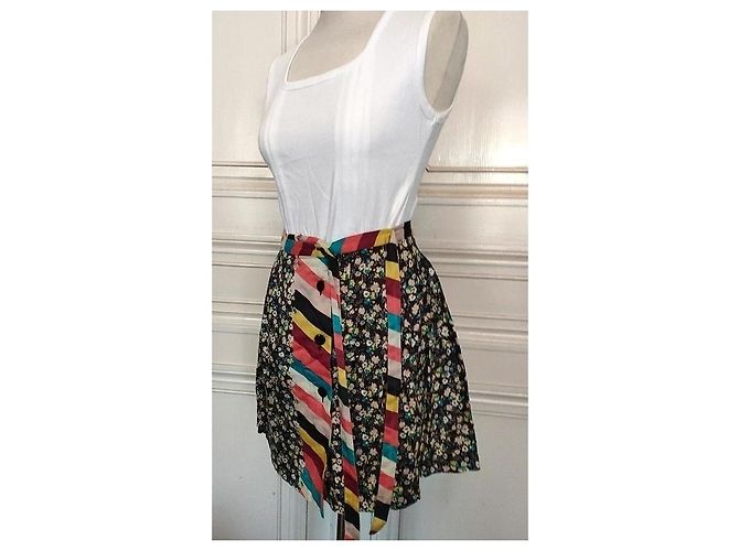 Cacharel Falda Cruzada de Algodón Liberty - Modelo Opposition T XS Negro Rosa Blanco Azul Multicolor Amarillo - vista 10