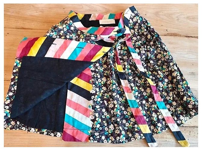 Cacharel Falda Cruzada de Algodón Liberty - Modelo Opposition T XS Negro Rosa Blanco Azul Multicolor Amarillo - vista 12