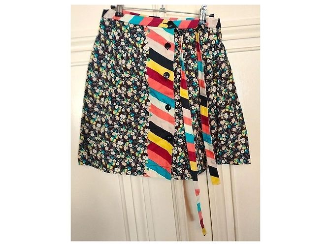 Cacharel Falda Cruzada de Algodón Liberty - Modelo Opposition T XS Negro Rosa Blanco Azul Multicolor Amarillo - vista 14