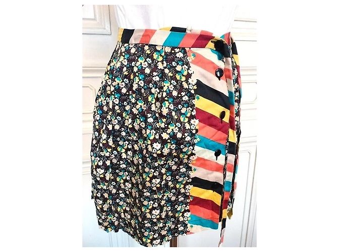Cacharel Falda Cruzada de Algodón Liberty - Modelo Opposition T XS Negro Rosa Blanco Azul Multicolor Amarillo - vista 17
