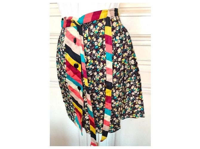 Cacharel Falda Cruzada de Algodón Liberty - Modelo Opposition T XS Negro Rosa Blanco Azul Multicolor Amarillo - vista 19