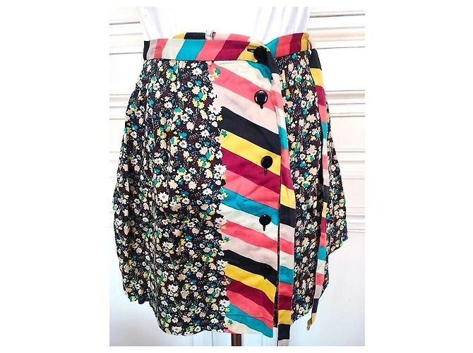 Cacharel Falda Cruzada de Algodón Liberty - Modelo Opposition T XS Negro Rosa Blanco Azul Multicolor Amarillo - vista 20