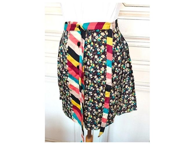 Cacharel Falda Cruzada de Algodón Liberty - Modelo Opposition T XS Negro Rosa Blanco Azul Multicolor Amarillo - vista 3