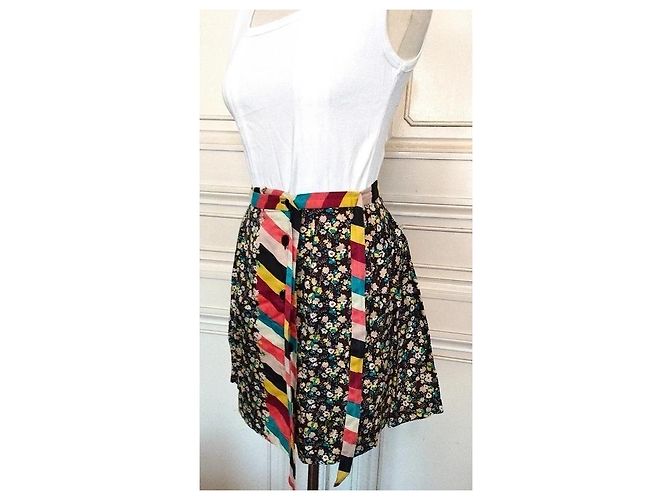 Cacharel Falda Cruzada de Algodón Liberty - Modelo Opposition T XS Negro Rosa Blanco Azul Multicolor Amarillo - vista 5
