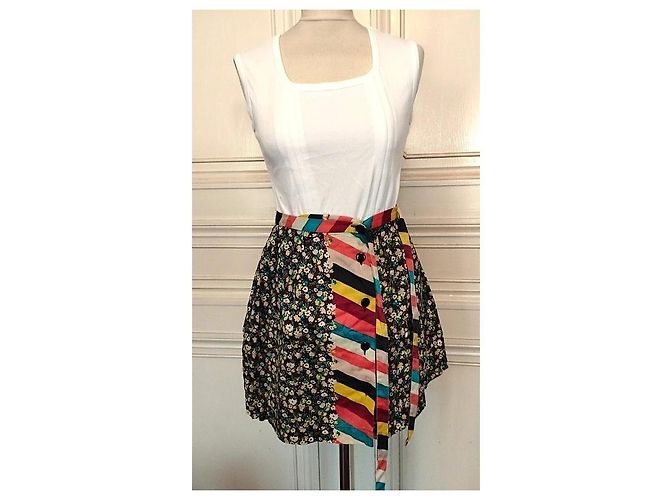 Cacharel Falda Cruzada de Algodón Liberty - Modelo Opposition T XS Negro Rosa Blanco Azul Multicolor Amarillo - vista 9