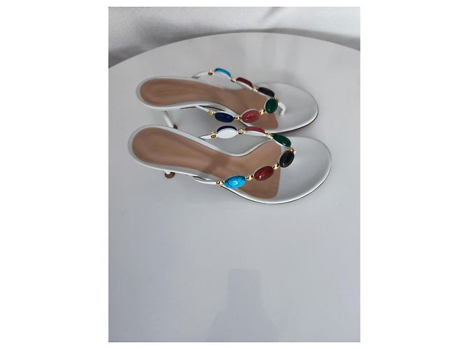 Gianvito Rossi Sandali in Pelle Bianca Pietre Multicolore Bianco - vista 2