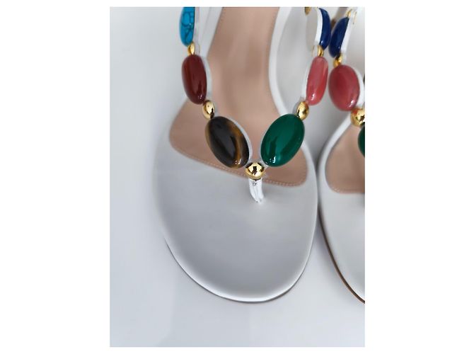 Gianvito Rossi Sandali in Pelle Bianca Pietre Multicolore Bianco - vista 3
