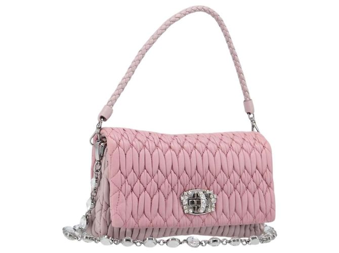 Miu Miu Crystal 2way Matelasse Leather Small Rosa - vista 3