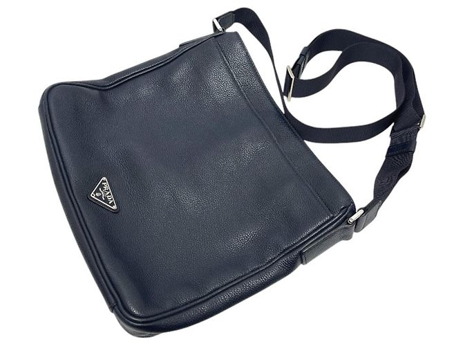 Borsa a mano in pelle Prada VA1034 con logo triangolare Blu - vista 6