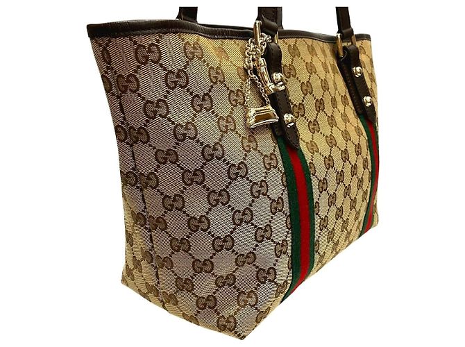 Borsa Tote Gucci Sherry Line Marrone Beige - vista 8