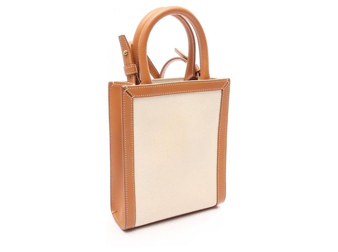 Céline Celine Mini Vertical Cabas Bolsa de mão 2-Way Marrom Cru - vista 2