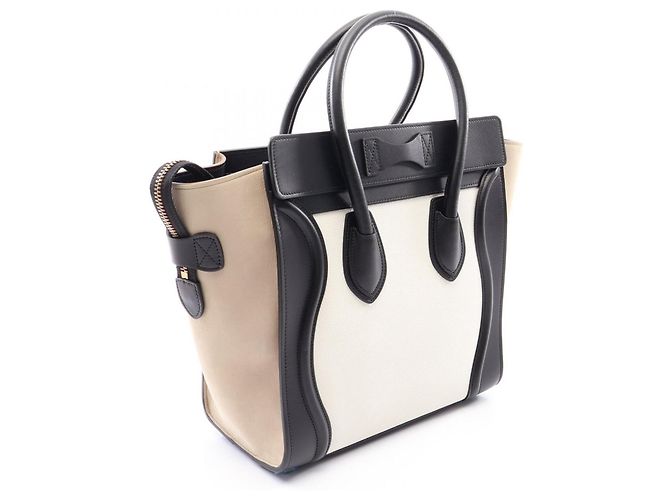 Céline Celine Luggage Micro Shopper Tote Bag Schwarz Weiß Beige - Ansicht 2