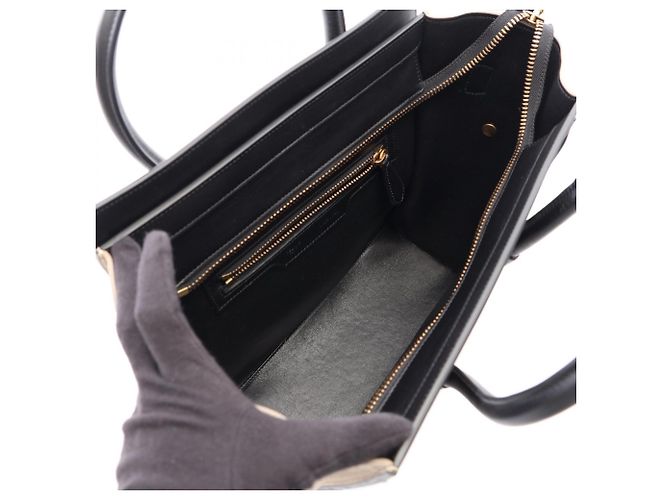 Céline Celine Luggage Micro Shopper Tote Bag Schwarz Weiß Beige - Ansicht 3