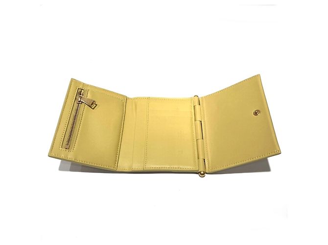 Cartera tri-fold de piel amarilla Bottega Veneta Amarillo - vista 3