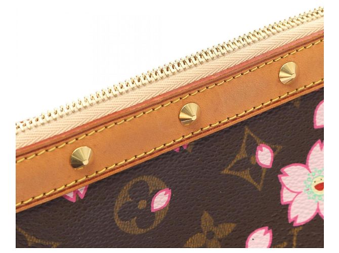 Louis Vuitton Pochette Accessoires Monogram Cherry Blossom Handbag Marrone Rosa Monogramma - vista 12