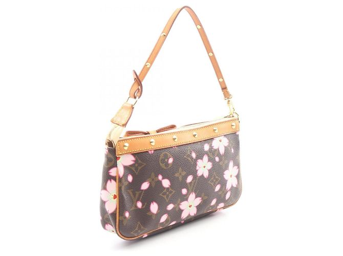 Louis Vuitton Pochette Accessoires Monogram Cherry Blossom Handbag Marrone Rosa Monogramma - vista 2