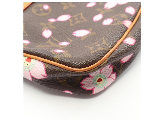 Louis Vuitton Pochette Accessoires Monogram Cherry Blossom Handbag Marrone Rosa Monogramma - vista 8