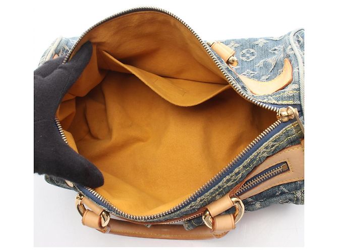 Borsa Louis Vuitton Neo Speedy in pelle denim blu - vista 3