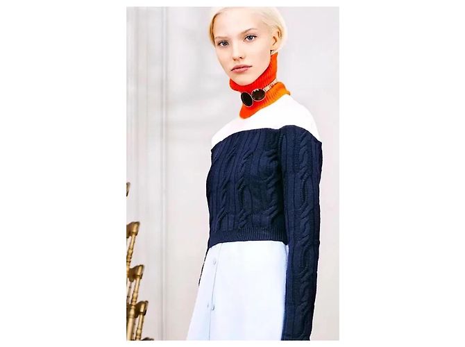 Christian Dior x Raf Simons Pre-Fall 2014 Camisola de seda com tranças Rosa Azul escuro - vista 2