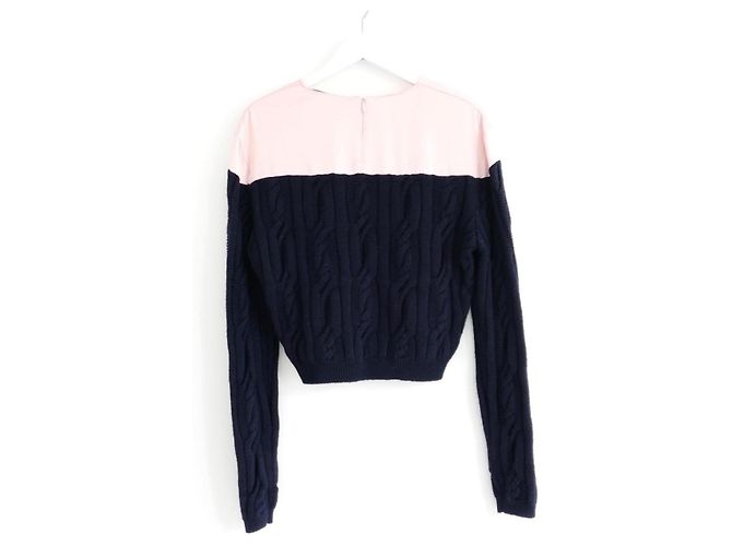 Christian Dior x Raf Simons Pre-Fall 2014 Camisola de seda com tranças Rosa Azul escuro - vista 3