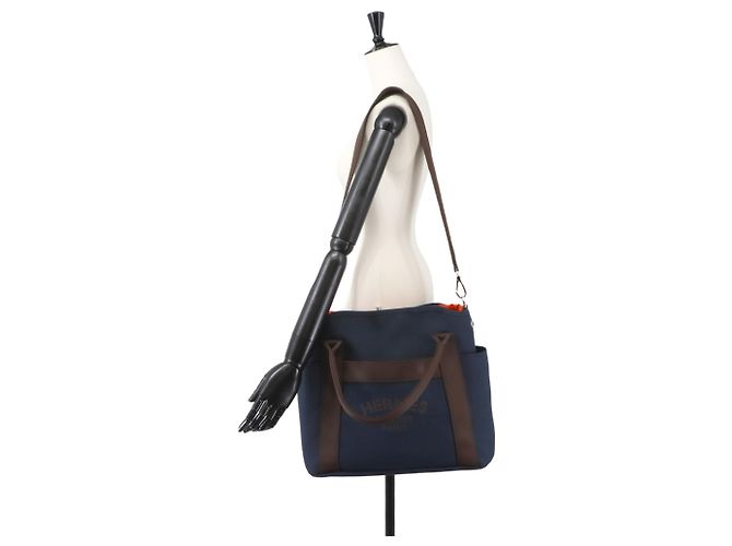 Hermès Hermes Sac De Pansage Groom 2-way Tote Shoulder Handbag Castaño Azul marino - vista 10