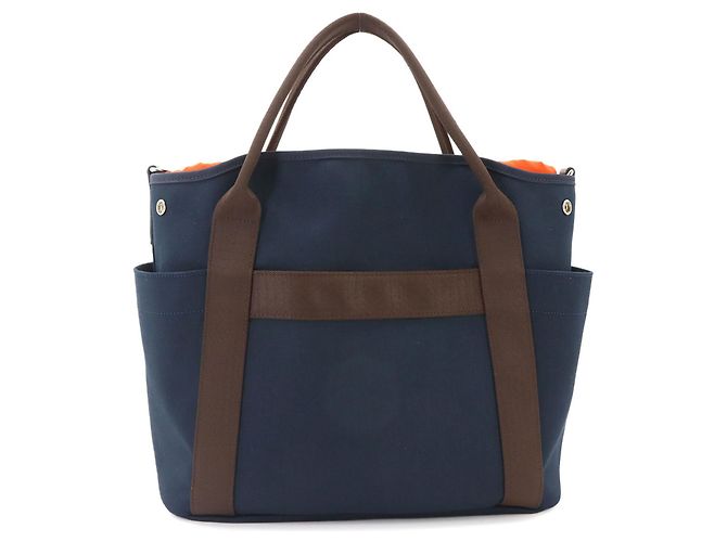 Hermès Hermes Sac De Pansage Groom 2-way Tote Shoulder Handbag Castaño Azul marino - vista 2