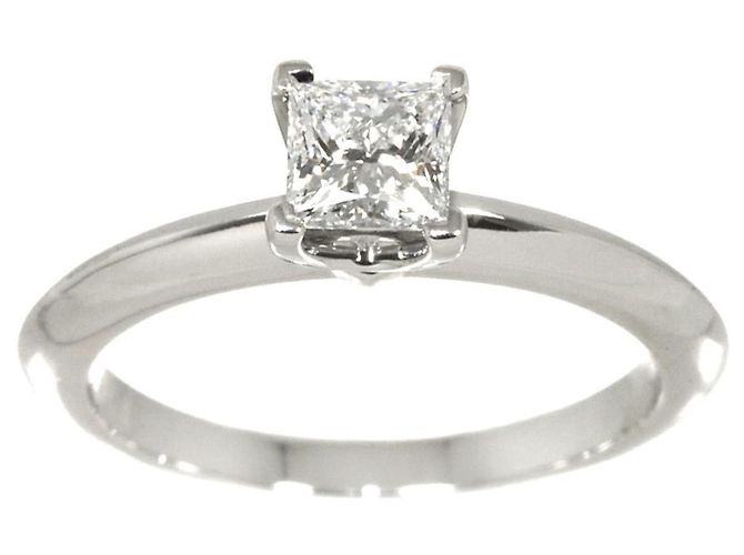 Autre Marque Tiffany & Co. Platin-Ehering mit Diamant im Princess-Schliff - Ansicht 2