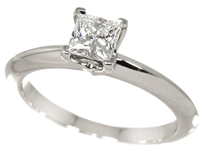 Autre Marque Tiffany & Co. Platin-Ehering mit Diamant im Princess-Schliff - Ansicht 5