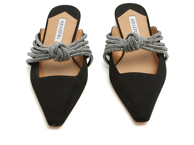 Mules Aquazzura Celeste in Satin Nero con Strass - vista 3