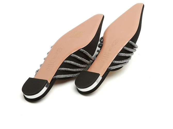 Mules Aquazzura Celeste in Satin Nero con Strass - vista 5