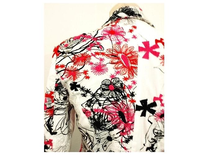 Autre Marque Nathalie Garçon Bestickte Baumwolljacke Basque Schwarz Pink Weiß Rot - Ansicht 13