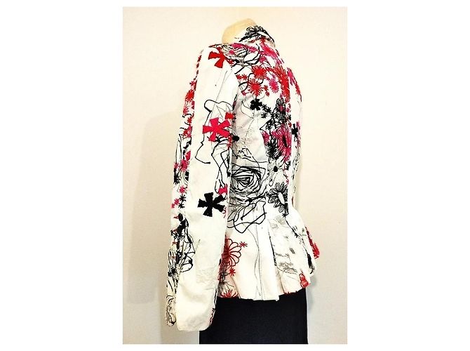 Autre Marque Nathalie Garçon Bestickte Baumwolljacke Basque Schwarz Pink Weiß Rot - Ansicht 14