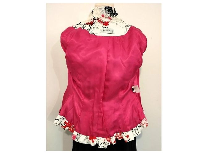 Autre Marque Nathalie Garçon Bestickte Baumwolljacke Basque Schwarz Pink Weiß Rot - Ansicht 16