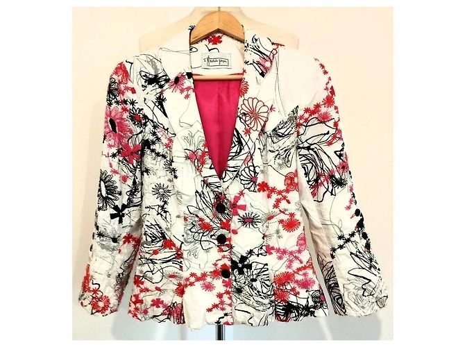 Autre Marque Nathalie Garçon Bestickte Baumwolljacke Basque Schwarz Pink Weiß Rot - Ansicht 17