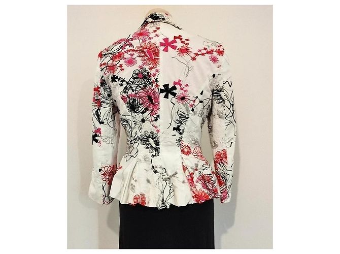 Autre Marque Nathalie Garçon Bestickte Baumwolljacke Basque Schwarz Pink Weiß Rot - Ansicht 4