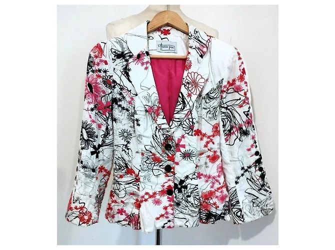 Autre Marque Nathalie Garçon Bestickte Baumwolljacke Basque Schwarz Pink Weiß Rot - Ansicht 6