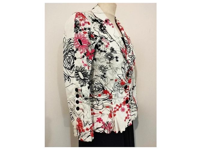 Autre Marque Nathalie Garçon Bestickte Baumwolljacke Basque Schwarz Pink Weiß Rot - Ansicht 7