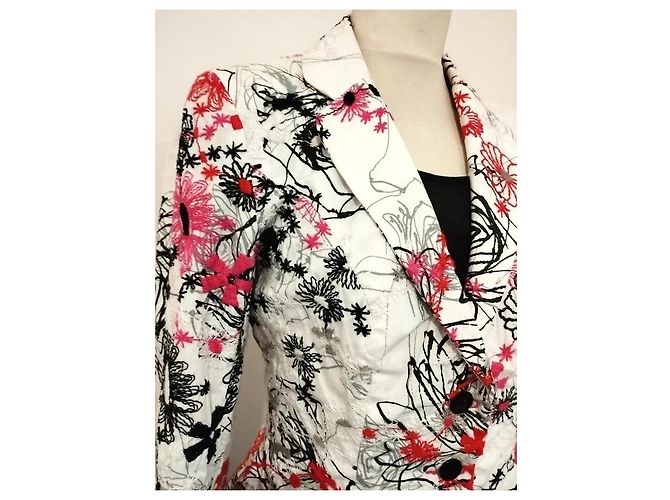 Autre Marque Nathalie Garçon Bestickte Baumwolljacke Basque Schwarz Pink Weiß Rot - Ansicht 8