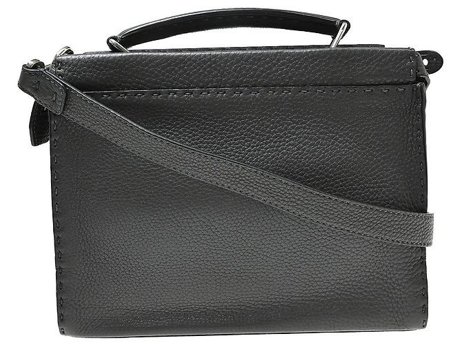 Fendi Peekaboo Fit em couro com couro gofrado Zucca Regular Preto - vista 2