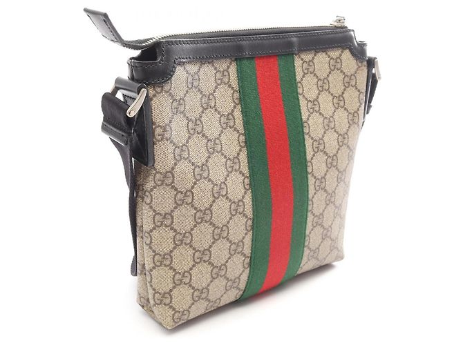 Borsa Messenger Piatta Gucci GG Supreme Web Stripe Nero Multicolore Beige - vista 2