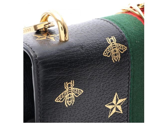 Borsa a tracolla Gucci Sylvie Sherry Line Bee Star Nero Multicolore D'oro - vista 10