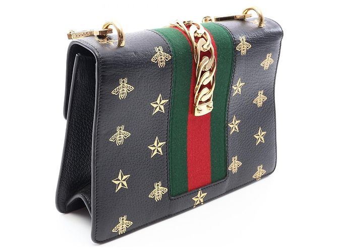 Borsa a tracolla Gucci Sylvie Sherry Line Bee Star Nero Multicolore D'oro - vista 2